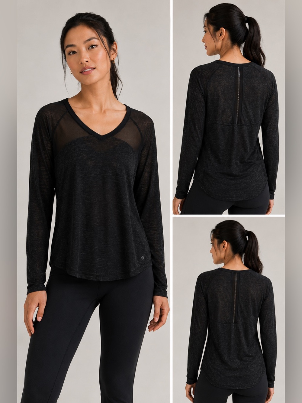 lululemon athletica Black Mesh Yoke Long Sleeve Performance Top